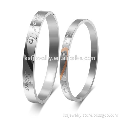 Latest 316l stainless steel bangle for couple, high quality couple bangle wholesale with CZ